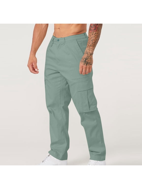Men's Casual Cargo Pants Workout Joggers Relaxed Fit Stretch Straight Leg Cargo Pant Athletic Workout Joggers Sweatpants Hiking Tactical Pants with Multi Pockets