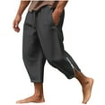thumbnail image 1 of Hzgobj Men's Linen Harem Capri Pants Lightweight Loose 3/4 Shorts Drawstring Elastic Waist Side Zippeer Hippie Pants Casual Beach Yoga Trousers Loose Fit Wide Leg Baggy Harem Pants, 1 of 6