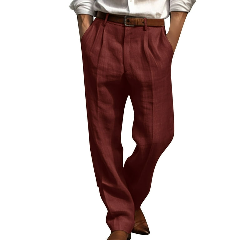 Hzgobj Men's Vintage Linen Pants Classic-Fit Expandable-Waist Pleated Dress Pant Straight Leg Long Pants Loose Work Trousers with Pocket Summer Hzgobj Men's Vintage Linen Pants Classic-Fit Expandable-Waist Pleated Dress Pant Straight Leg Long Pants Loose Work Trousers with Pocket Summer