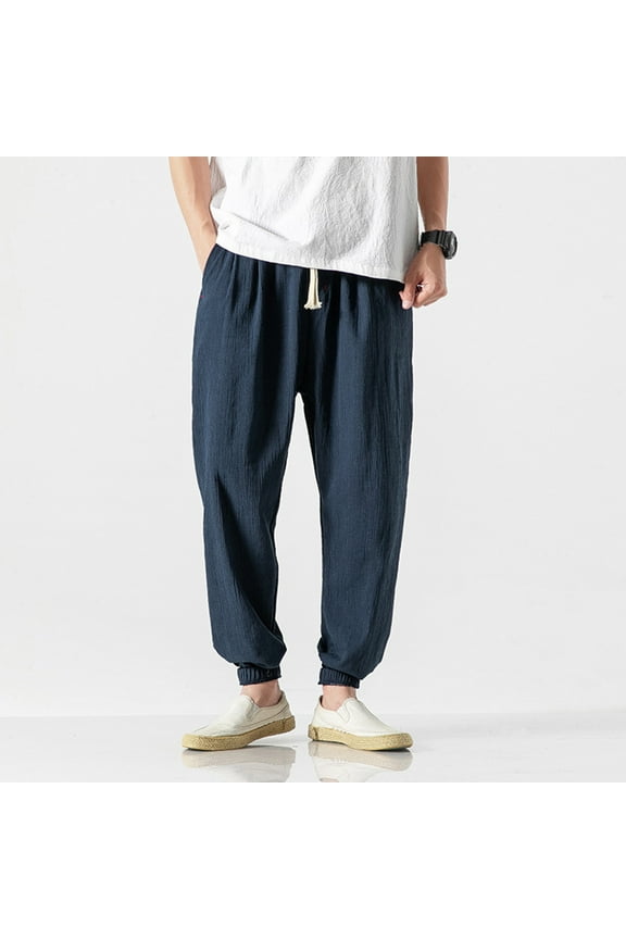 Mens Drawstring Hippie Aladdin Harem Pants Baggy Elastic Waist Novelty Pant Cotton Linen Hippie Harem Pants Drawstring Pants Baggy Linen Boho Yoga Casual Drop Crotch Trouser