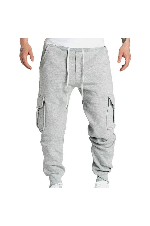 Mens Joggers Cargo Pants Flap Pocket Drawstring Techwear Cargo Pants Athletic Elastic Joggers Casual Trousers Sweatpants Hiking Drawstring Tactical Pants with Multi Pockets