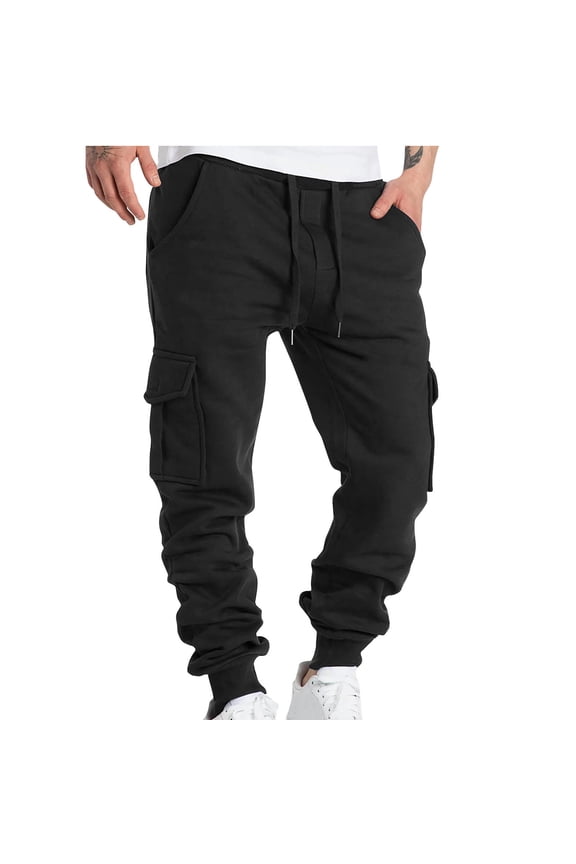 Mens Joggers Cargo Pants Flap Pocket Drawstring Techwear Cargo Pants Athletic Elastic Joggers Casual Trousers Sweatpants Hiking Drawstring Tactical Pants with Multi Pockets