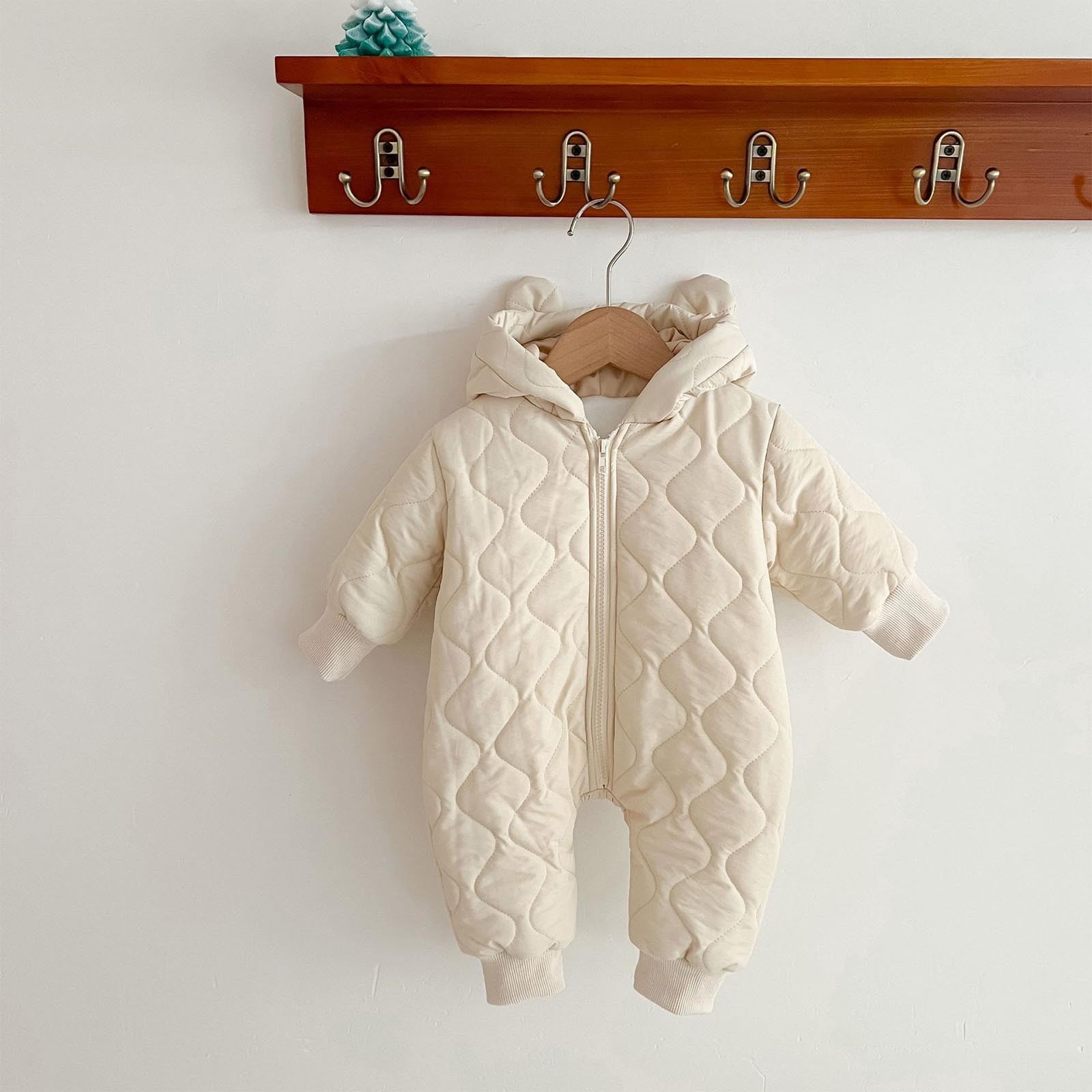 Hzgobj Newborn Baby Bear Onesie Outfit Suit Fold-Over Mittens Footies Girls Boys Winter Fleece Clothes Hooded Jumpsuit Romper