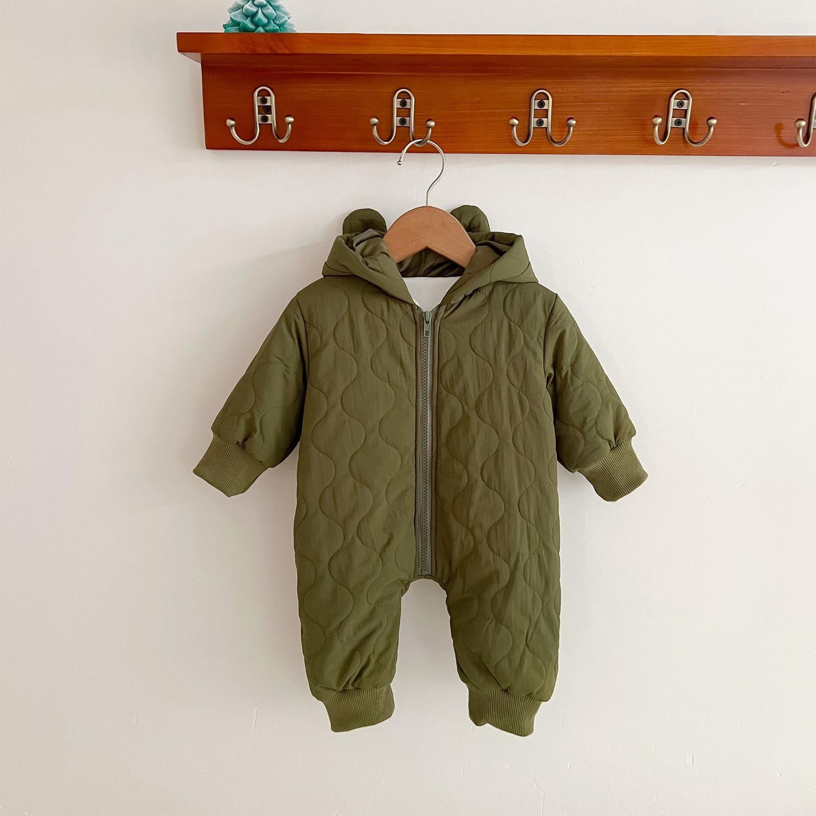 Hzgobj Newborn Baby Bear Onesie Outfit Suit Fold-Over Mittens Footies Girls Boys Winter Fleece Clothes Hooded Jumpsuit Romper