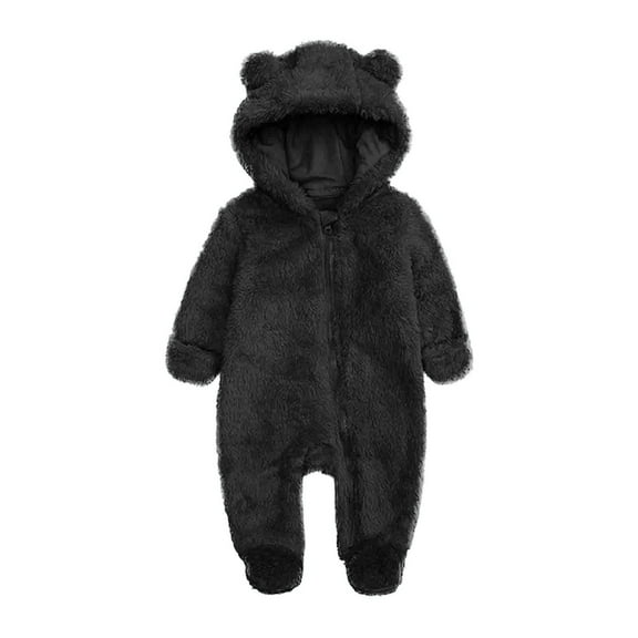 Hzgobj Newborn Baby Bear Onesie Outfit Suit Fold-Over Mittens Footies Girls Boys Winter Fleece Clothes Hooded Jumpsuit Romper