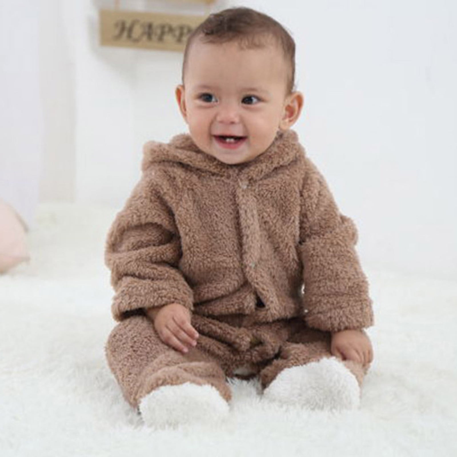 Hzgobj Newborn Infant Baby Boys Girls Winter Snowsuits Warm Clothes 0-12 Months Hoodie Cartoon Flannel Romper Jumpsuit