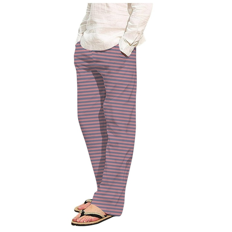 Hzgobj Pajama Pants for Mens Lounge Pants Retro Striped Printed