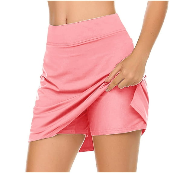 Hzgobj Running Yoga Shorts for Women Fashion Solid Color Fake Two Piece 3/4 Yoga Shorts Fitness Loose Elastic Waist Solid Color Shorts Yoga Shorts On