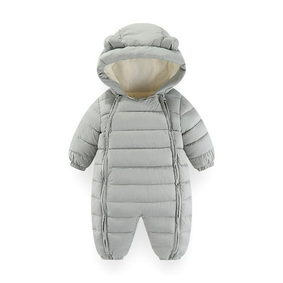 Hzgobj Thermal Hooded Coat Winter Outfits Waterproof Fabric Snowsuit Toddler Boys Girls Cute Romper Long Sleeve Hooded Jumpsuit Cute Plush Zipper Clothes