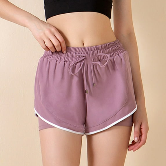 Hzgobj Women Running Yoga Shorts Fashion Casual Fitness Workout Elastic High Waist Fake Two Piece Yoga Shorts Fitness Loose Elastic Waist Solid Shorts Yoga Shorts Summer s! !