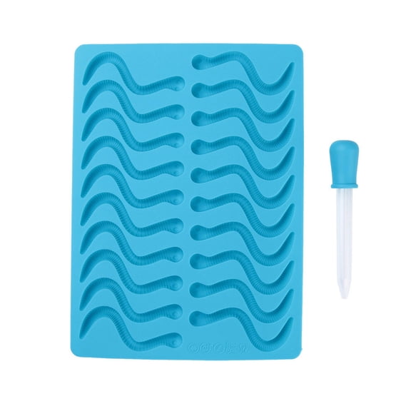 Hzrsly 20 Cavity Snake Shape Silicone Candy Mold with Dropper for Chocolate Ice Gummy Jelly Baking Non Stick Tray Easy Release
