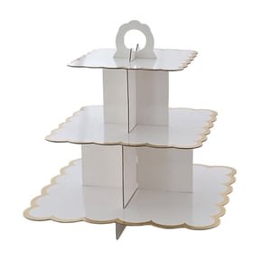 Hzrsly 3-Tier Cupcake Stand Gold Rim Cardboard Dessert Tower for Birthday Wedding Party Decor Elegant Scalloped Design Disposable Tableware Ideal for Celebrations