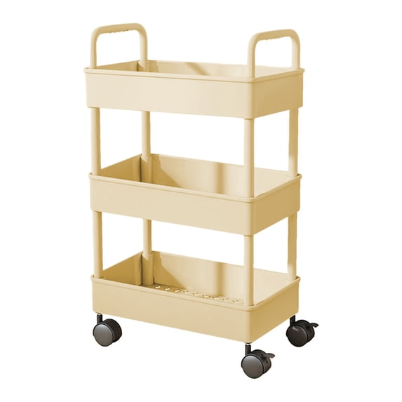 Hzrsly 3 Tier Kitchen Storage Cart with Armrests, Versatile Bathroom, Living Room, and Toy Organizer, Easy-Move Casters, Sturdy Construction, Easy to Clean and Maintain