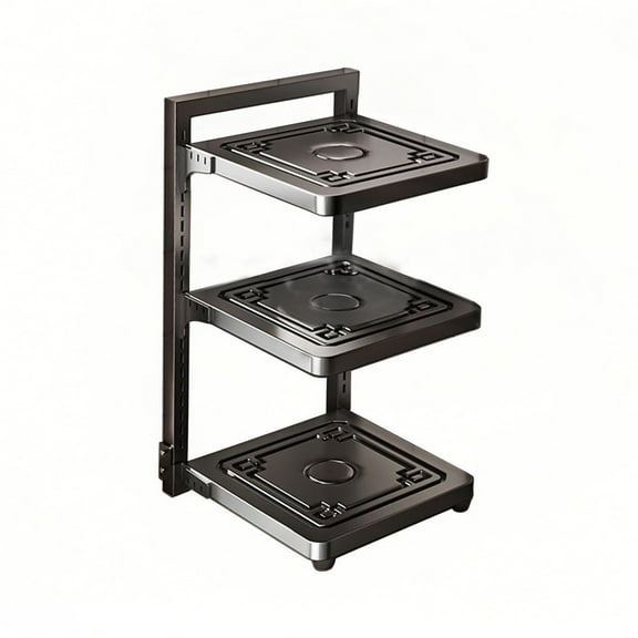 Hzrsly Adjustable 3 Tier Pot Rack, Carbon Steel Kitchen Organizer, Space-Saving Under Sink Storage for Pots, Pans, Lids, and Kitchen Utensils, Easy to Assemble and Clean