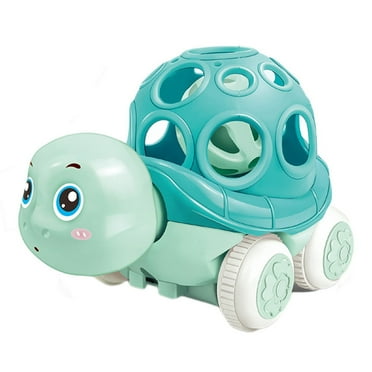 Hzrsly Baby Car Toy for 12 18 Months, Rattle and Roll Soft Rubber Vehilces for 1 2 3 Year Old Toddlers, Push and Go Friction Powered Car, First Ideal Early Educational Gift for Girls Boys(Green)