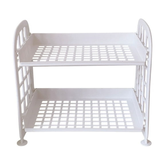 Hzrsly Double-Layer Folding Storage Rack for Home Desktop and Bathroom, Versatile Cosmetics, Jewelry, and Stationery Organizer, Durable Plastic, Tool-Free Assembly, Space-Saving Design