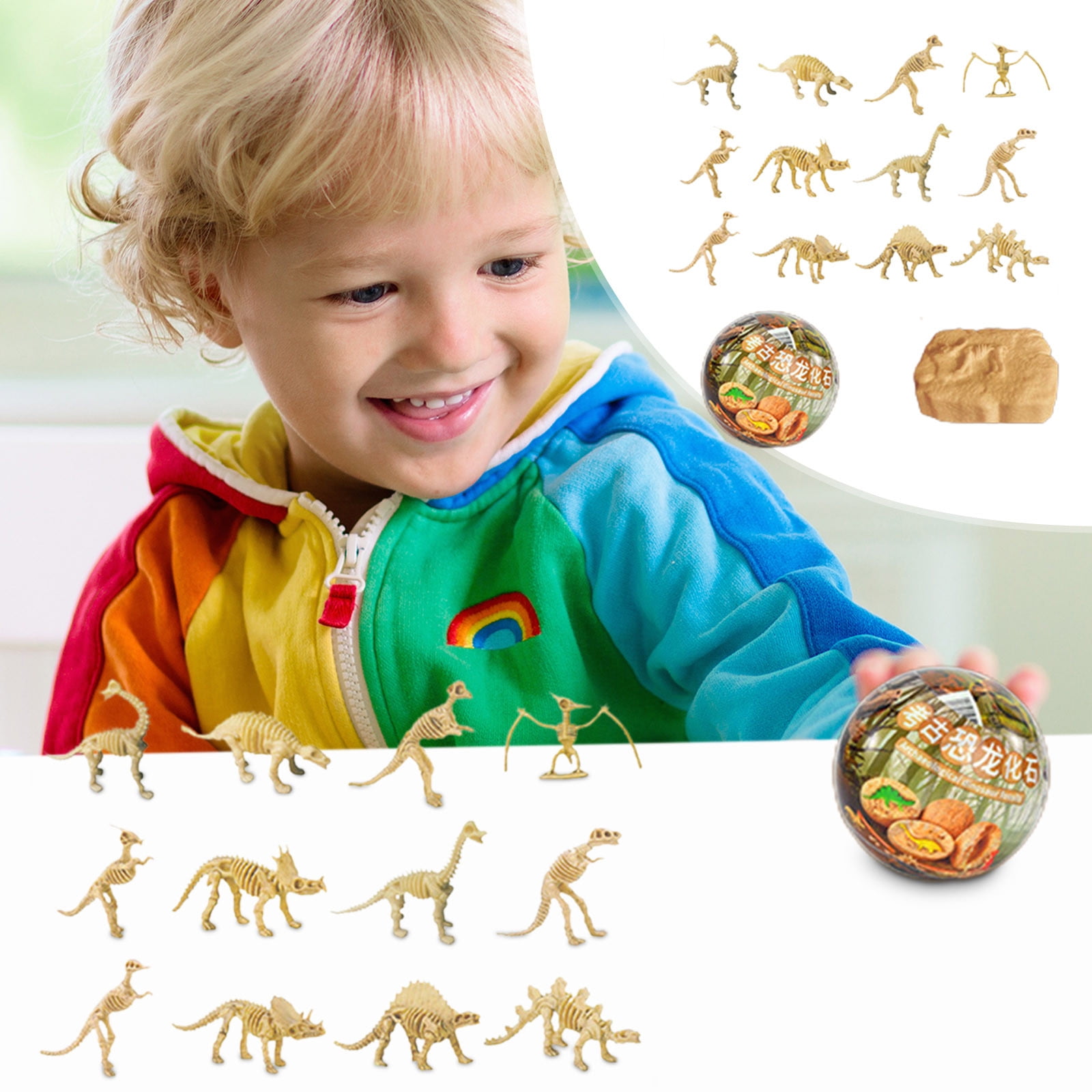 Dino Fossils Dig Kit – 24 Pcs Archaeological Excavation Set For Kids 3-8, With Hammer, Chisel & Brush