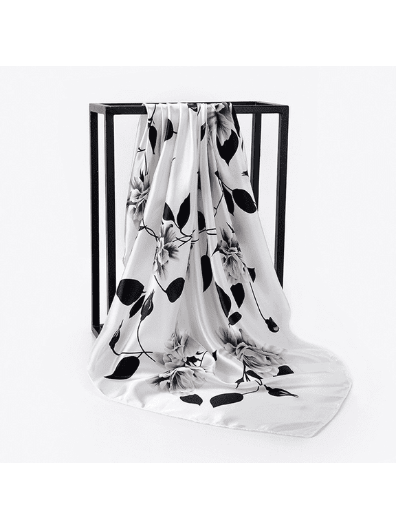 Elegant Floral Print Silk Scarf for Ladies Soft Imitation Silk Lightweight Versatile Accessory for Spring and Autumn Fashion