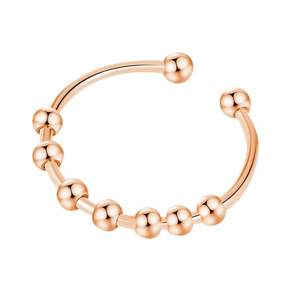 Hzrsly Gold Silver Fidget Ring Anxiety Rings for Women, Anxiety Relief Rings Size 5-10 Beads Fidget Spinner Anxiety Ring for Men（Rose Gold）