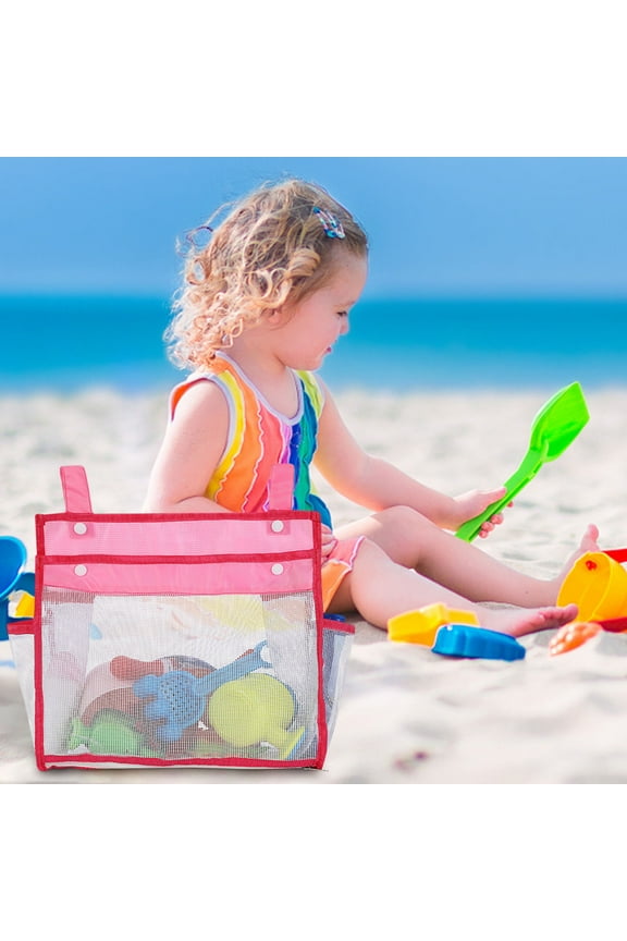 Mesh Beach Bag for Kids - Foldable, Lightweight & Durable Nylon Storage Tote for Toys, Swimwear & More - Perfect for Beach, Pool & Camping Trips - Includes Side Pockets for Convenience(Red)