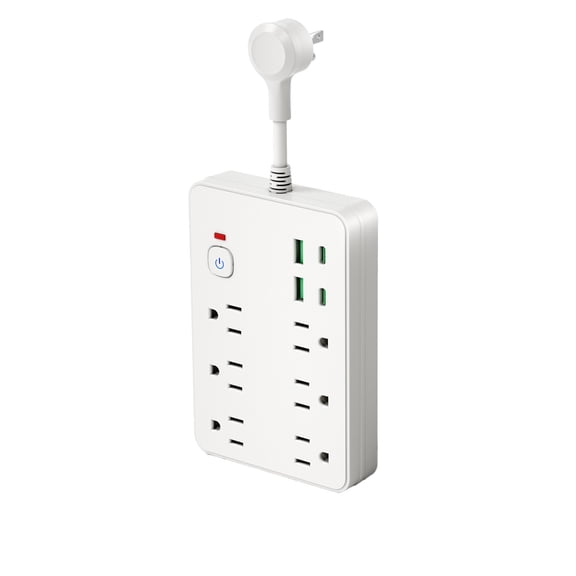 Hzrsly Multi Hole Charging Socket with 6 AC Outlets 2 USB 2 C Ports Convenient Travel Design Portable Plug and Play for Multiple Device Charging
