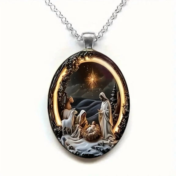 Hzrsly Nativity Scene Necklace Pendant for Christmas Gift Renaissance Style Womens Jewelry Religious Accessory Perfect for Celebrations and Everyday Wear