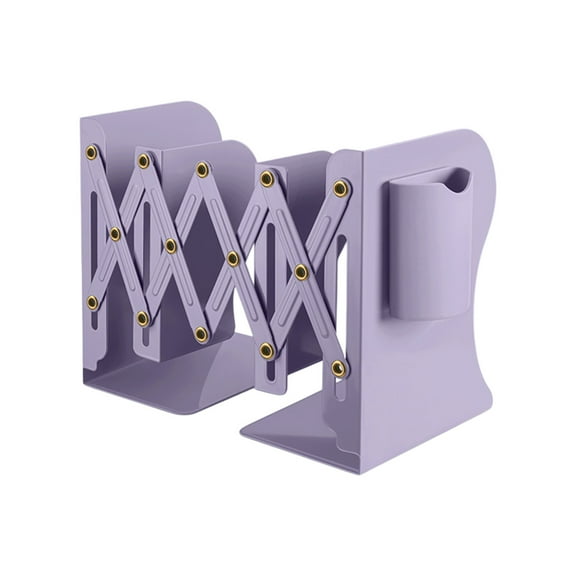 Hzrsly Retractable Book Stand with Brush Pot, Multifunctional Desktop Storage Rack for Home and Office, Adjustable Book Clip, Foldable and Sturdy Metal Design
