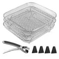 thumbnail image 1 of Hzsb 3-Layer Air Fryer Rack Set, Square Round Rectangle, Stainless Steel Dehydrator Rack with Silicone Feet, Anti-Scald Clip, Compatible 5-7.5L Air Fryers, 1 of 7