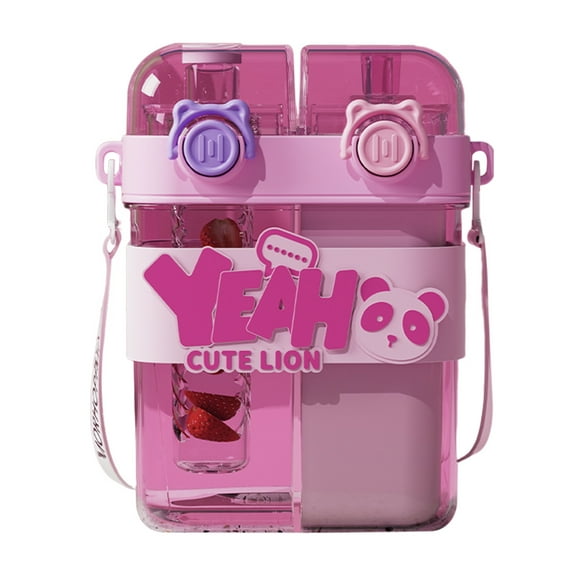 Hzsb 760ML Water Bottle with Straw Strap Dual Chamber Water Cup for Girls Portable Leakproof Drinking Containers with Safety Lock for School Outdoor Activities