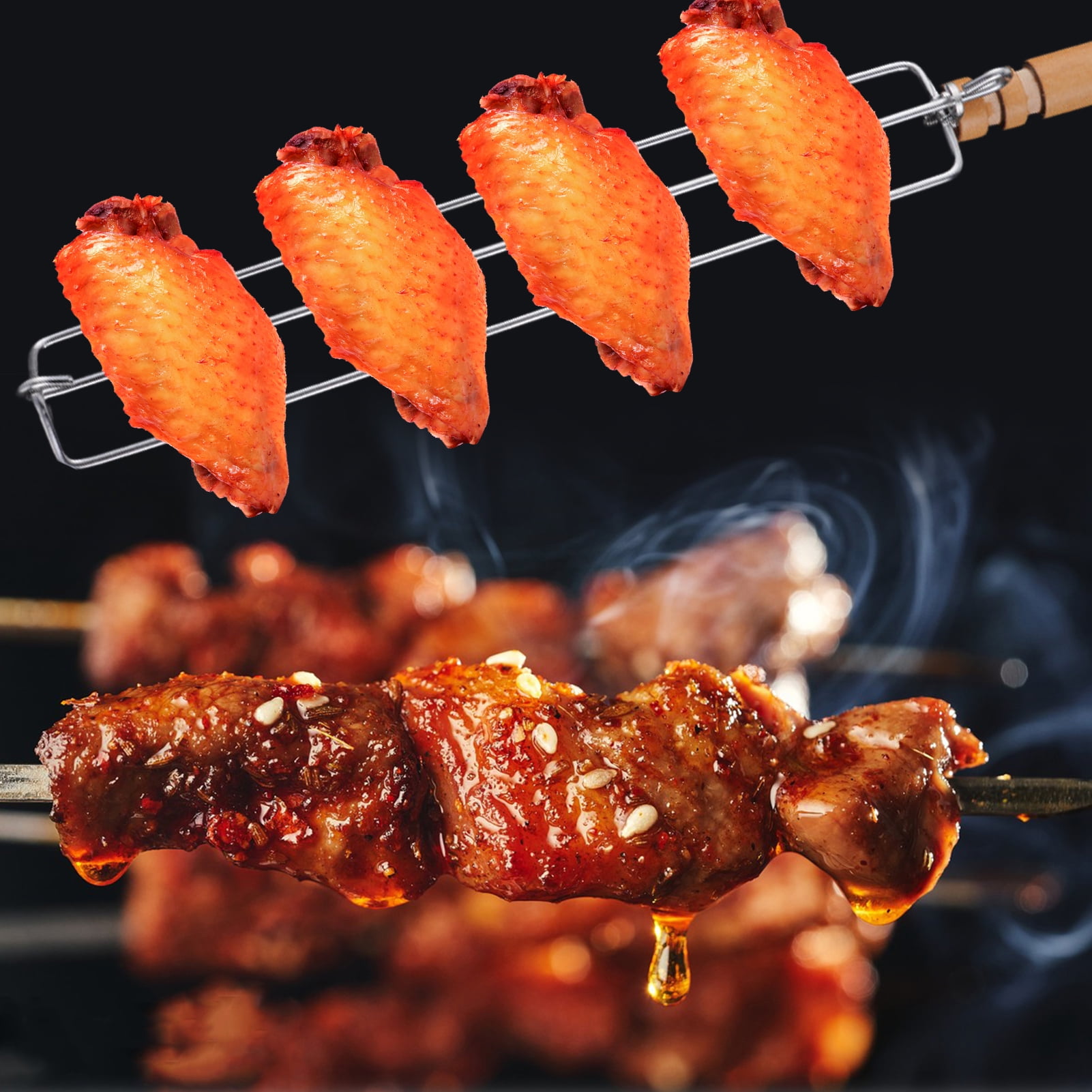 Hzsb Chicken Wing Rack for Grilling Metal BBQ Fork Wing Racks Clamping