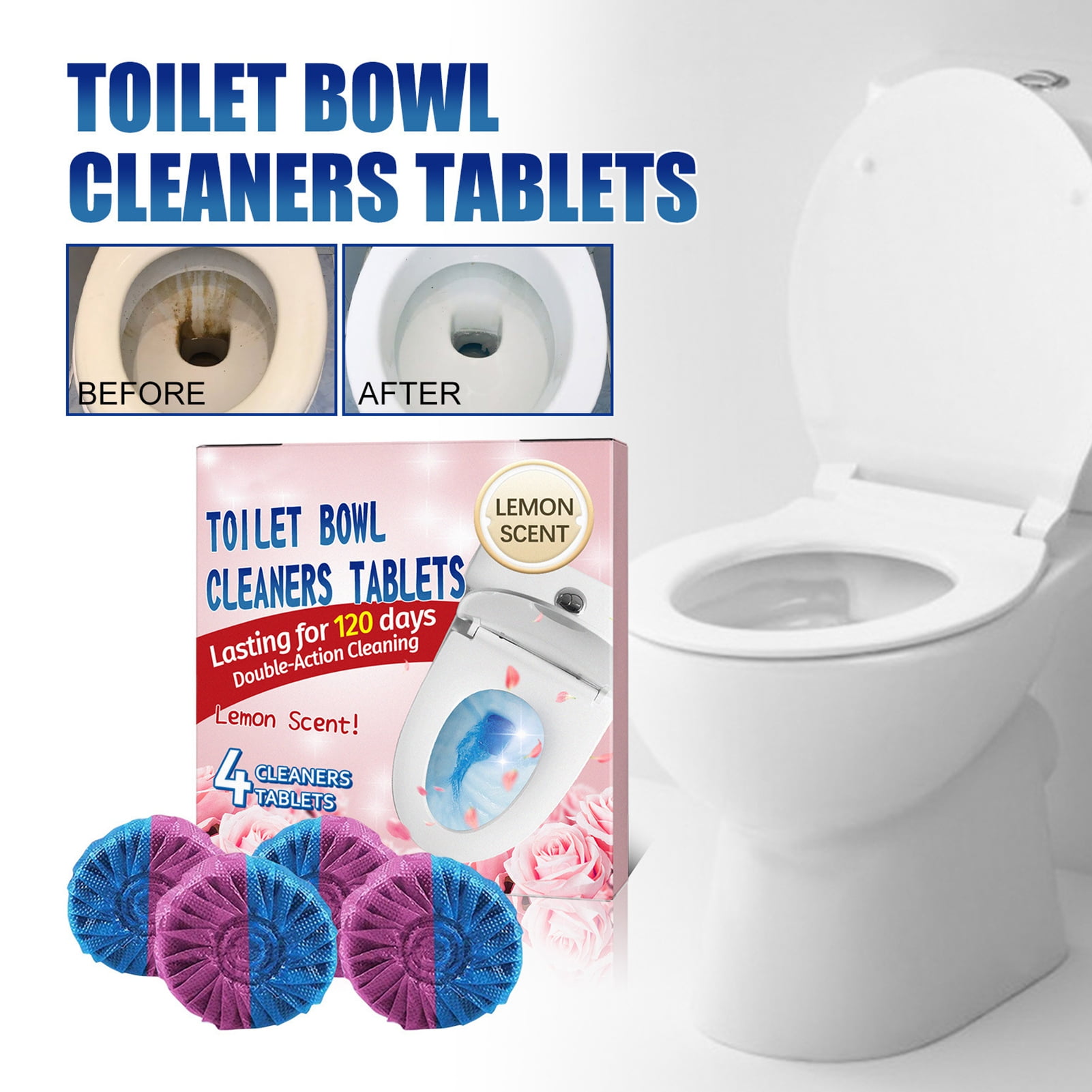 Hzsb Fast Acting Automatic Toilet Bowl Cleaner Tablets | 4Pcs | Quick ...