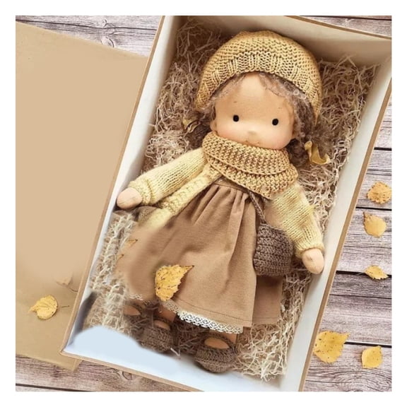 Hzsb Handmade Waldorf Doll 12" Soft Knitted Dolls Cute Girls Plush Stuffed Toy Easy to Carry Vintage Crocheted Doll Birthday Gift