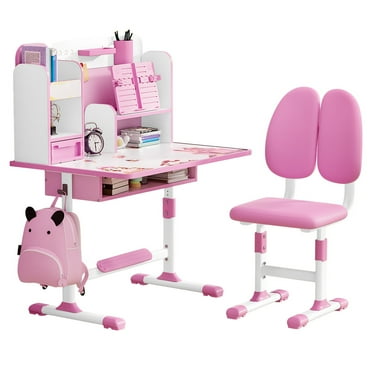 Hzsb Kids Study Desk Chair Set for 3-18 Years Old,Height Adjustable Children School Study Table Chair Set with Sliding Drawer, Backpack Hooks,Desk Chair Set with Sitting Corrector