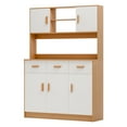 thumbnail image 1 of Hzsb Kitchen Pantry Storage Cabinet, Freestanding Hutch Cabinet with Buffet Cupboard, Utility Pantry with Microwave Stand, Household Wall Tall Sideboard with 3 Drawers, 5 Doors and Open Shelves, 1 of 7