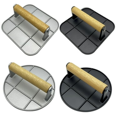 Hzsb Meat Press with Heat-Resistant Wooden Handle Food-Grade Cast Iron Burger Press