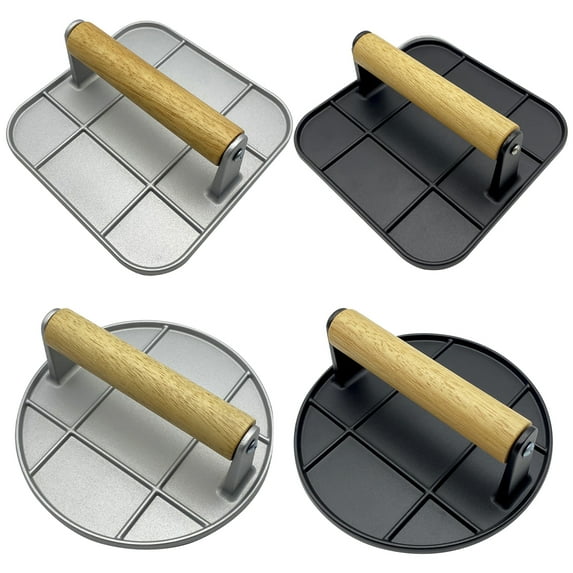 Hzsb Meat Press with Heat-Resistant Wooden Handle Food-Grade Cast Iron Burger Press