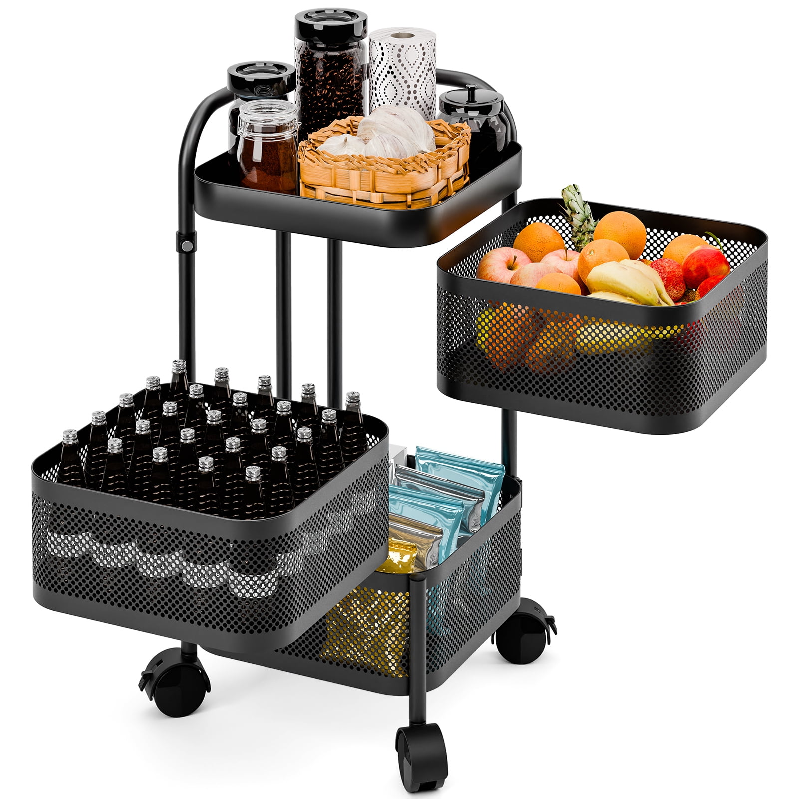 Hzsb Rotating Kitchen Trolley, 360° Square Vegetable Storage Organizer ...