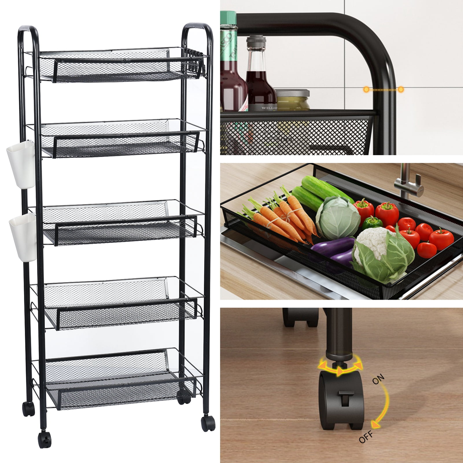 Hzsb Snack Storage Rack 5 Tier Adjustable Fruit Rack Metal Mesh Storage ...