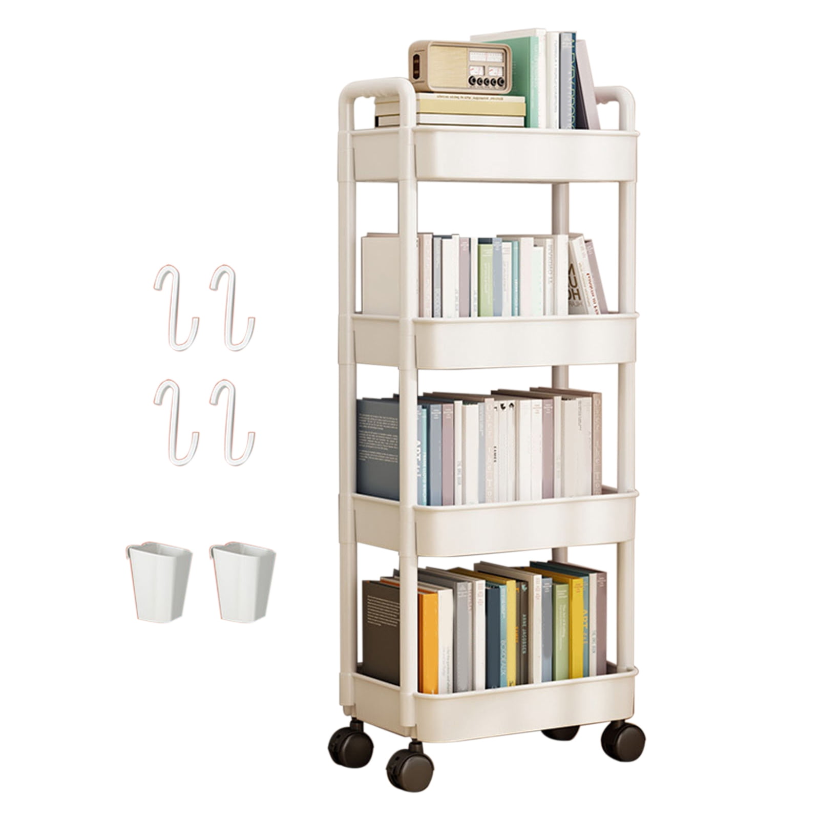 Hzsb Storage Rack 4-Tier Rolling Cart with Wheels Sturdy Construction ...