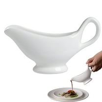 Hzsb White Ceramic Gravy Boat Sauce Server with Large Pour Spout Non-Slip Bottom Gravy Dispenser for Gravy Salad Dressings