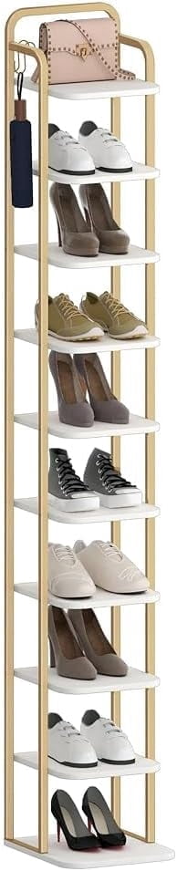 Shoe Saving Rack Hzuaneri 10-Tier Vertical Shoe Rack, Tall Shoe Organizer with 2 Hooks ...
