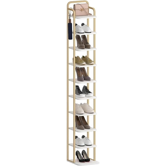 Shoe Saving Rack Hzuaneri 10-Tier Vertical Shoe Rack, Tall Shoe Organizer with 2 Hooks ...