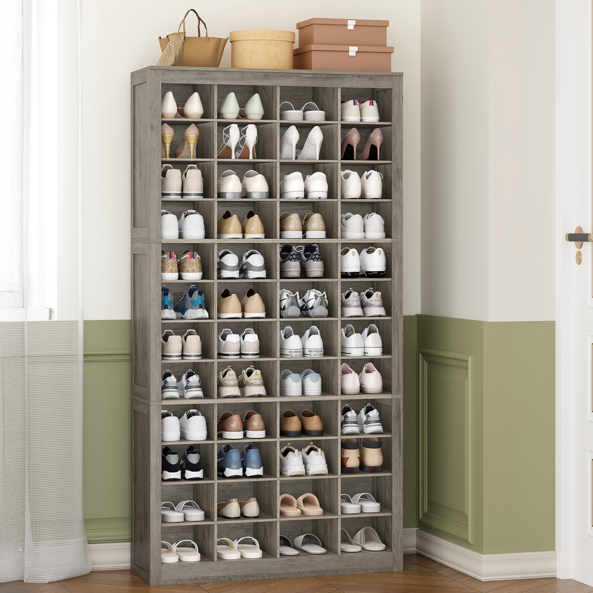 Hzuaneri 12-Tier Shoe Storage Cabinet, Wooden Tall Shoe Rack Organizer ...