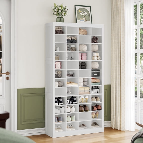 Hzuaneri 12-Tier Shoe Storage Cabinet, Wooden Tall Shoe Rack Organizer ...