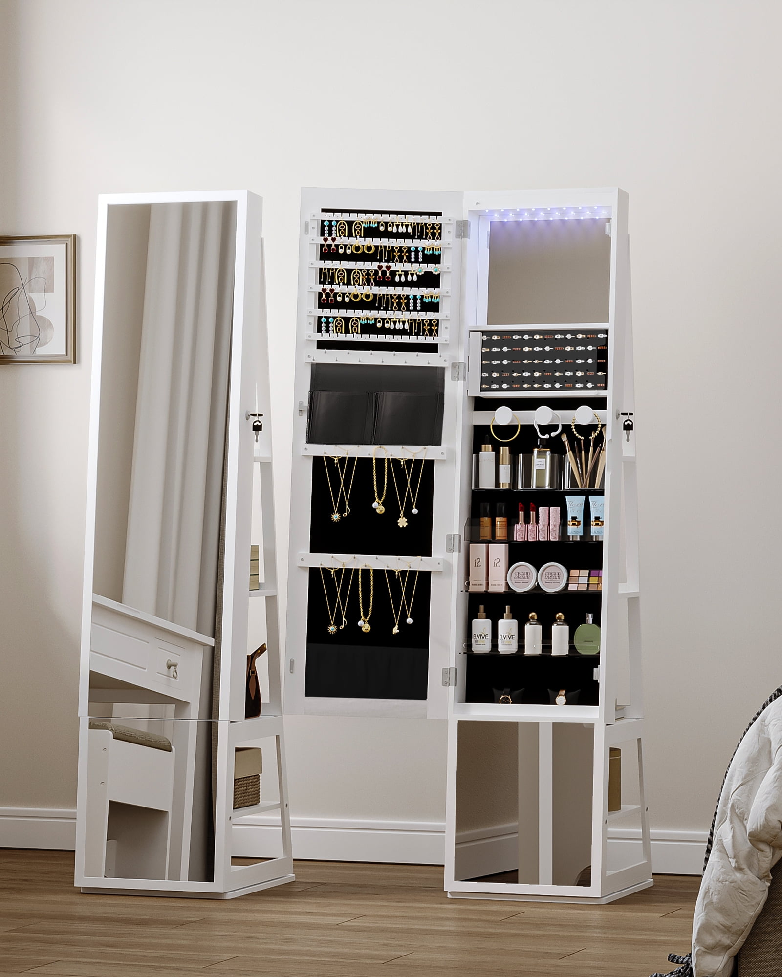 Hzuaneri 16LED Jewelry Armoire, Jewelry Organizer with 360
