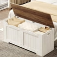 thumbnail image 1 of Hzuaneri 43.3" Large Storage Chest, Wooden Storage Bench with 2 Hinges, Lift-Top Chest Organizer for Living Room, Bedroom, White and Brown, 1 of 7