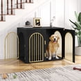 thumbnail image 1 of Hzuaneri 44.1" Wooden Dog Crate Furniture, Indoor Dog Cage for Medium to Large Dog, Decorative Pet House Side End Table TV Stand, Chew-Resistant, Black Gold, 1 of 13