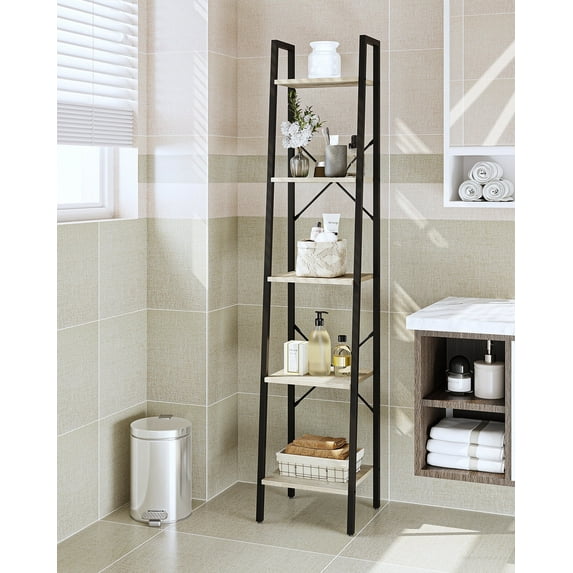 Hzuaneri 5 Shelves Freestanding Leaning Ladder, Particleboard Greige, 13.4" x 11.8" x 63"
