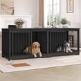 thumbnail image 1 of Hzuaneri 78" Large Double Dog Crate Furniture, Indoor Dog Kennel Furniture for 2 Dogs with Divider, Dual Sliding Barn Doors, Heavy Duty Dog Cage Furniture as TV Stand, Black, 1 of 7