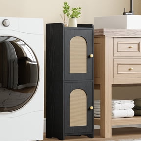 Hzuaneri Bathroom Storage Cabinet, 29.5" Tall Small Corner Freestanding Floor Cabinet with 2 Doors & Adjustable Shelf for Narrow Spaces, Black